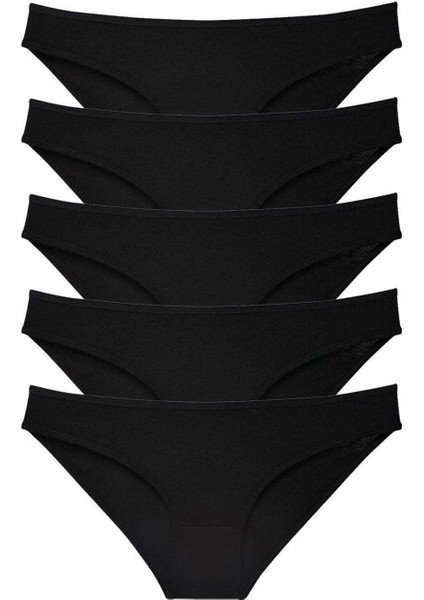 5 Adet Süper Eko Set Likralı Kadın Slip Külot Siyah