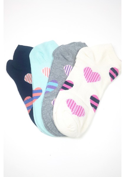 Kadın Bilek Çorap Yazlık Pamuklu Yumuşak Kalp Desen 4 Çift