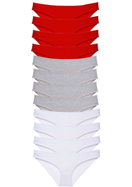 12 Adet Süper Eko Set Likralı Kadın Slip Külot Kırmızı Gri Beyaz