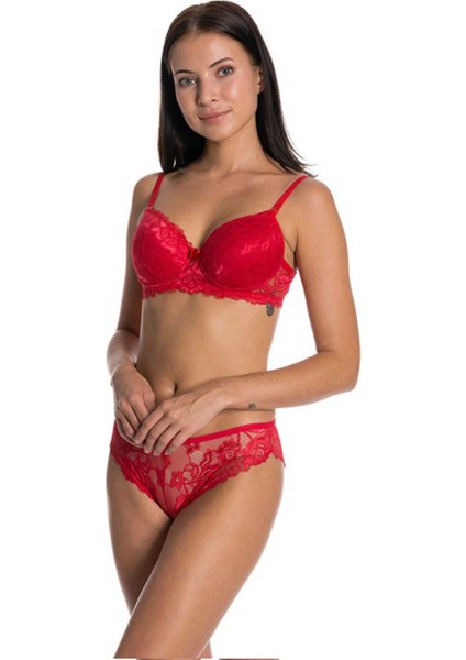 Dolgusuz Full Dantelli Sütyen Takımı Kırmızı modelleri