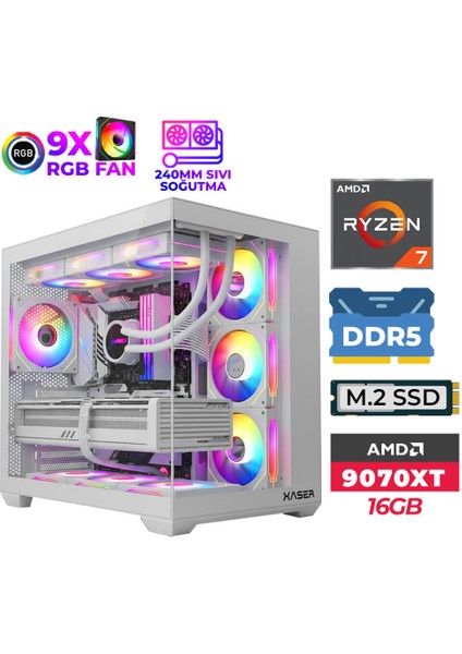 SOVAX160 Ryzen 7 7700 16GB Ddr5 Ram 512GB M.2 Nvme SSD 16GB RX9070 Xt Sıvı Soğutmalı Masaüstü Oyuncu Bilgisayarı
