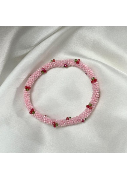 Kiraz El Işçiliği Kadın Bileklik Blk1 Pembe Renk 19CM Takı
