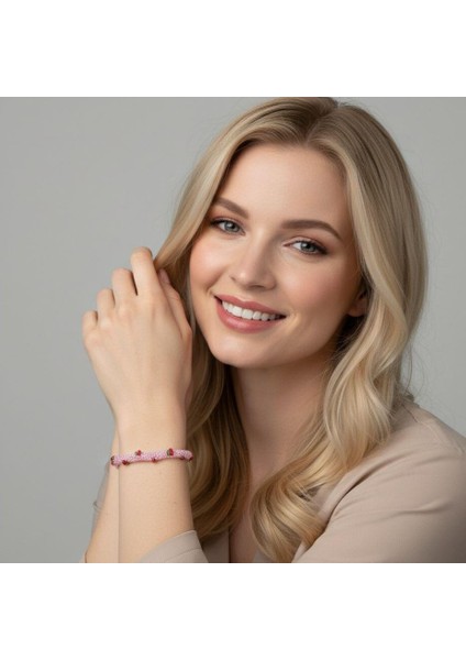 Kiraz El Işçiliği Kadın Bileklik Blk1 Pembe Renk 19CM Takı modelleri
