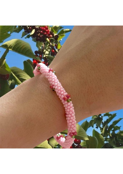 Kiraz El Işçiliği Kadın Bileklik Blk1 Pembe Renk 19CM Takı fırsatları