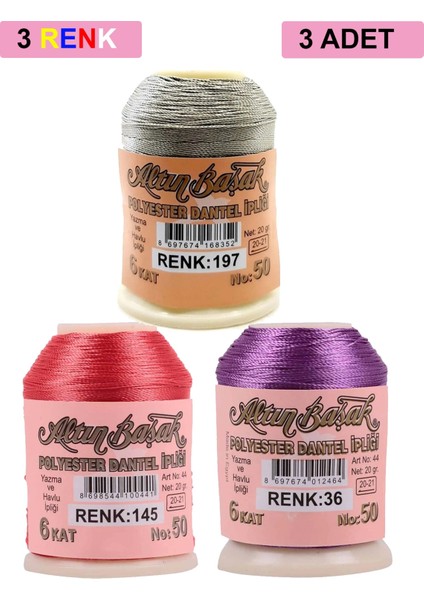 3 Adet Altınbaşak Oya ve Dantel Ipi 20 gr - Royaleks - No: 145 - 036 - 197