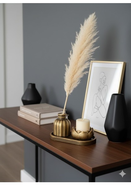 Lotus Mumluklu 3’lü Vazo Seti – Taş Tozu Dekoratif Tray Üzeri Mini Vazo ve Mumluk – Altın Renk Ev Dekor fırsatları