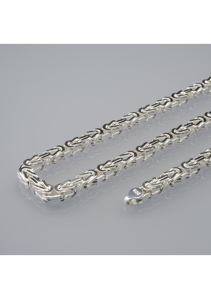 140 Mikron Naturel Kare Kral Gümüş Zincir