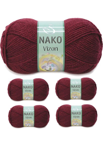 5 Adet Vizon Premium Akrilik El Örgü Ipi Yünü Renk NO:999 Bordo
