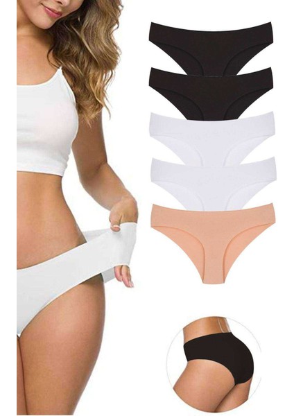 5 Adet Kadın Dikişsiz Lazer Kesim Esnek Iz Yapmayan Külot S4
