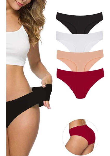 4 Adet Kadın Dikişsiz Lazer Kesim Esnek Iz Yapmayan Külot S5