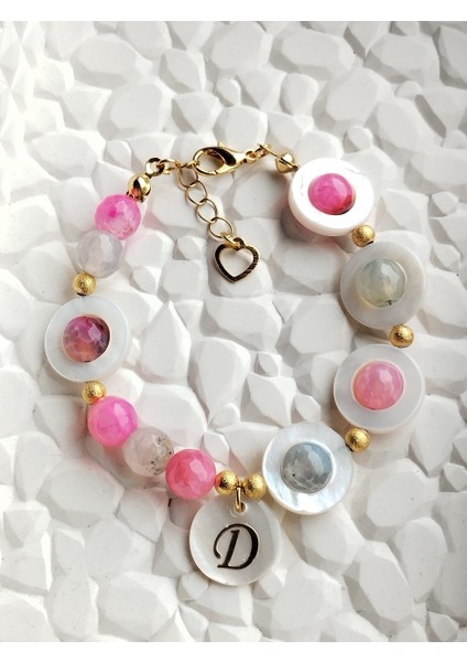 Akik ve Sedef Doğal Taşlı Harf Chramlı Kadın Bileklik fırsatları