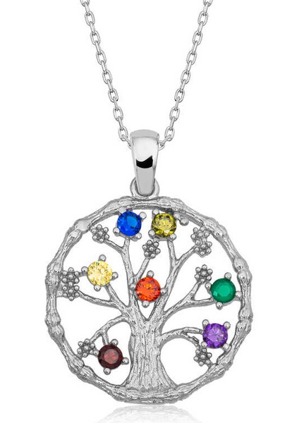 925 Ayar Gümüş Renkli Taşlı Hayat Ağacı Kadın Gümüş Kolye T7094 (292292) modelleri