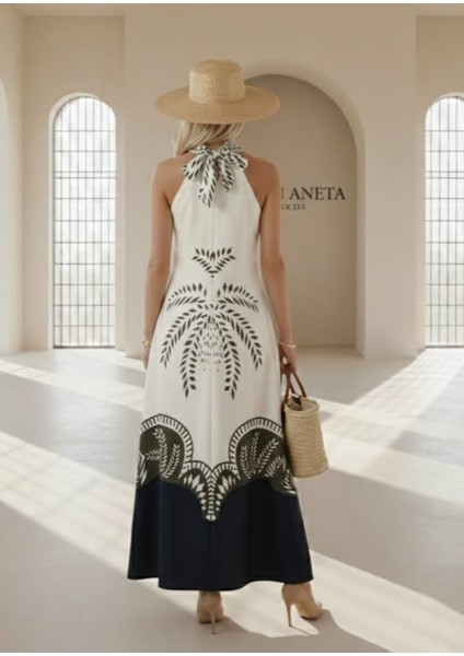 -Elbise Kadın Uzun Boy Boyundan Bağlamalı modelleri