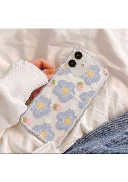 IPHONE 12 Şeffaf Dalgalı Kenarlı Mavi Çiçekli Kılıf fiyatları