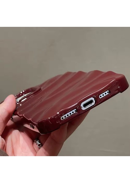 IPHONE -12/12PRO- 3D Dalgalı Kabartmalı Parlak Yüzeyli Bordo Kılıf modelleri