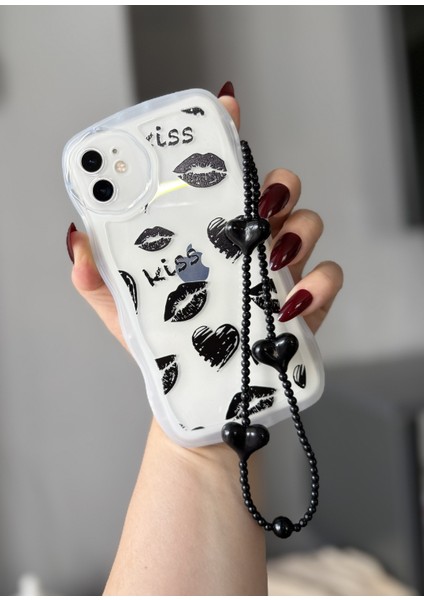 IPHONE 11 Charmlı Kalp Desenli Telefon Ipli Kılıf