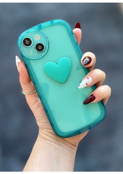 IPHONE 13 3D Kalp Dekorlu Yeşil Şeffaf Kılıf fiyatları