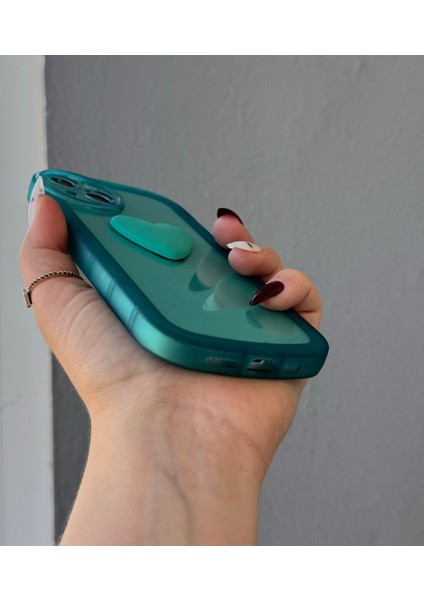 IPHONE 13 3D Kalp Dekorlu Yeşil Şeffaf Kılıf modelleri