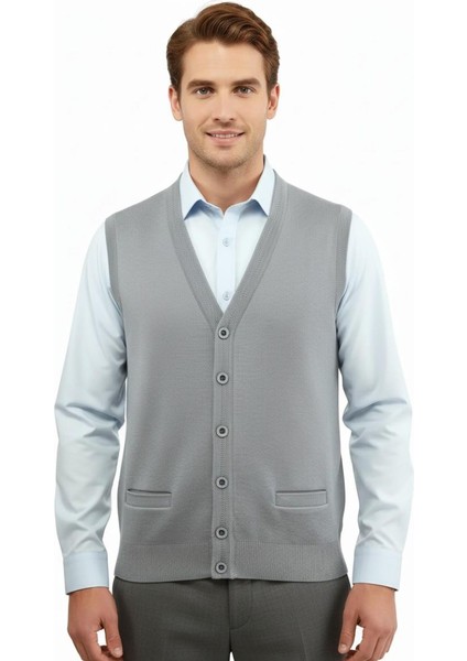 Erkek Düğmeli Yelek Cepli Çelik Örgü Klasik Kalıp 5200L BGL-ST04844