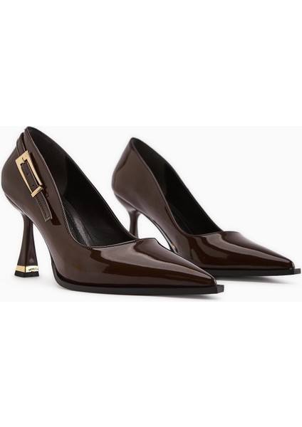Mithra Kahve Rugan Sivri Burunlu Toka Detaylı Topuklu Ayakkabı fırsatları
