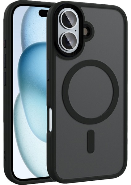 Apple iPhone 16 Plus Kılıf Mat Arka Yüzey Wireless Şarj Özellikli Tkdw Flet Magsafe Kapak-Siyah