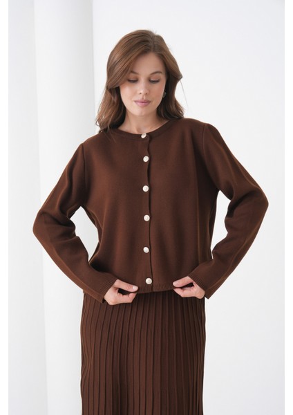 Kadın Pileli Etek Kazağı Düğmeli Tesettüre Uygun Örgü Triko Etekli Ceket Takım fırsatları