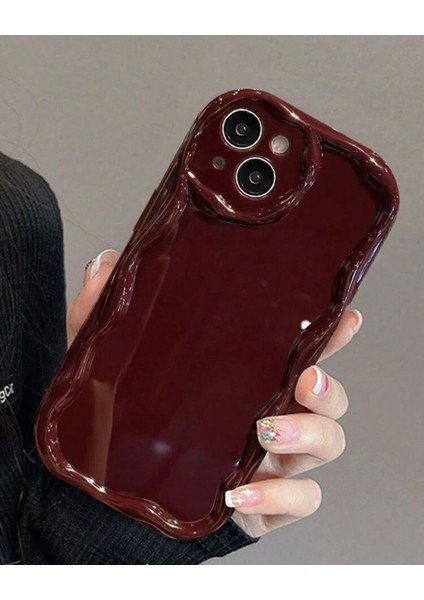 IPHONE 13 Bordo Renk Düz Dalgalı Desenli Kılıf modelleri