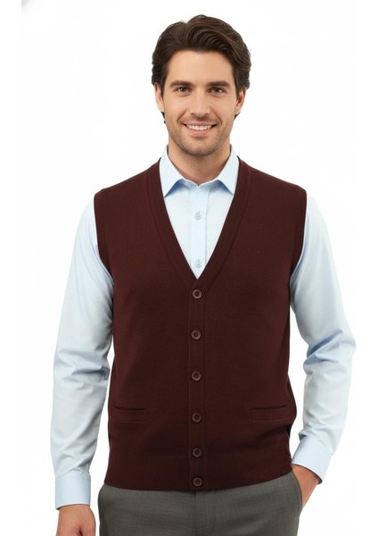 Erkek Düğmeli Yelek Cepli Çelik Örgü Klasik Kalıp 5200L BGL-ST04844