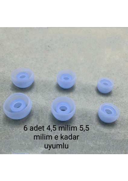 Kulaklık Için Silikon Uçları 6 Adet 4.5mm Den 5.5mm Ye Kadar Uyar( 2x Küçük - 2x Orta - 2x Büyük )Açık Mavi Yumuşak Silikon fiyatları