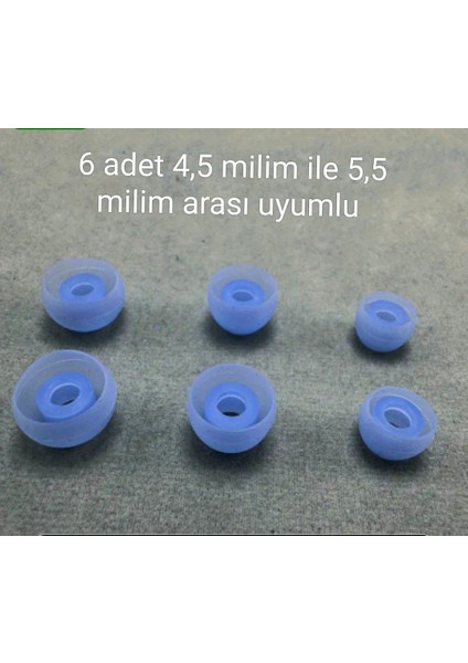Kulaklık Için Silikon Uçları 6 Adet 4.5mm Den 5.5mm Ye Kadar Uyar( 2x Küçük - 2x Orta - 2x Büyük )Açık Mavi Yumuşak Silikon modelleri