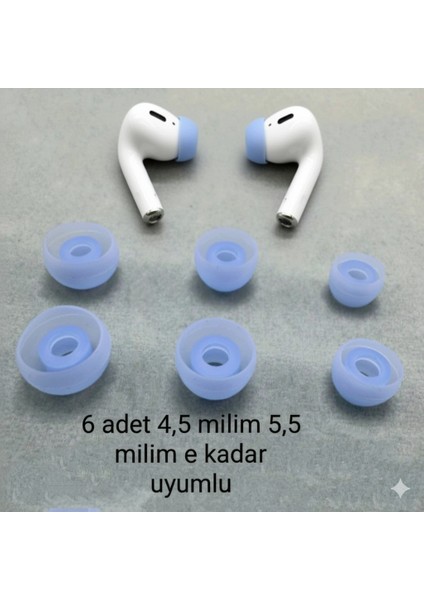 Kulaklık Için Silikon Uçları 6 Adet 4.5mm Den 5.5mm Ye Kadar Uyar( 2x Küçük - 2x Orta - 2x Büyük )Açık Mavi Yumuşak Silikon fırsatları