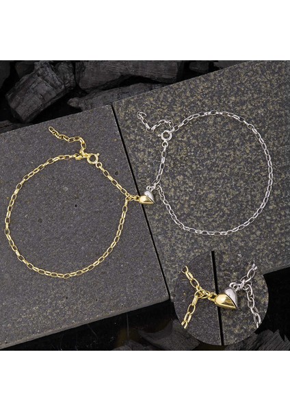 925 Ayar Gümüş Rodyum Gold Çift Kalpli Aşk Bileklik T8621 (292292)