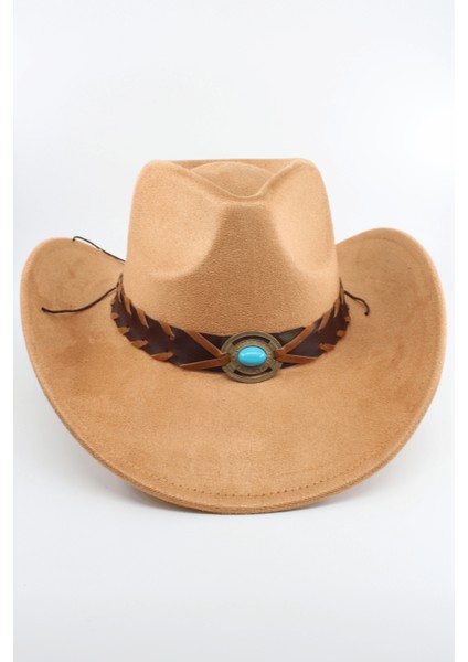 Unisex Kovboy Şapka – Ayarlanabilir Ip Detaylı, Deri Tokalı Western Şapka