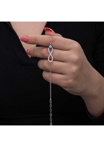 925 Ayar Gümüş Nazarlı Sonsuzluk Kadın Bileklik T8556 (292292)