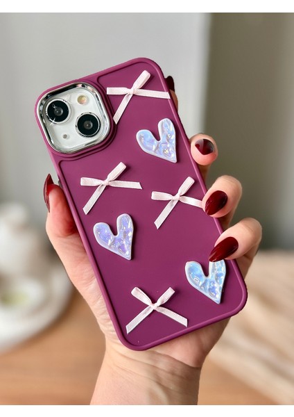 IPHONE 15 3D Fiyonk/kalp Dekorlu Kılıf