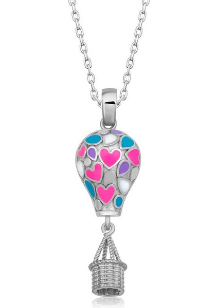 925 Ayar Gümüş Kalpli Kapadokya Balon Kadın Gümüş Kolye T6990 (292292)