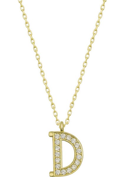 925 Ayar Gümüş Gold D Harfi Kadın Gümüş Kolye T6610 (292292)