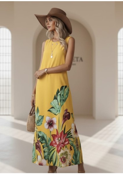 -Elbise Sarı Çiçekli Yazlık Maxi fiyatları