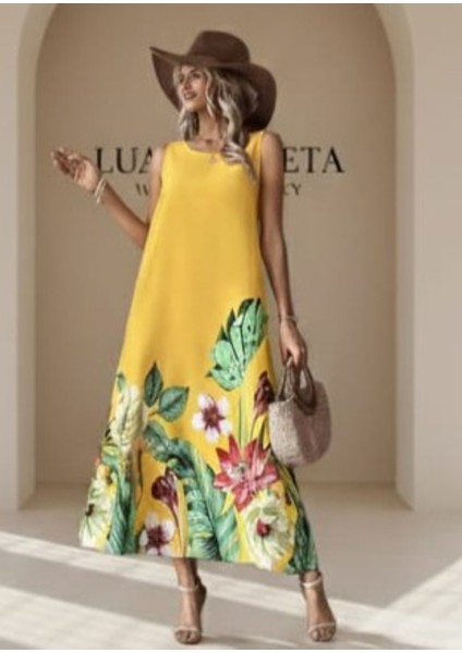 -Elbise Sarı Çiçekli Yazlık Maxi fırsatları
