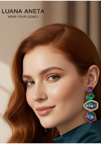 -Bohem Geometrik Damla Küpe - Mor, Yeşil ve Altın Vurgulu - Şık Günlük ve Resmi Etkinlikler Için fiyatları