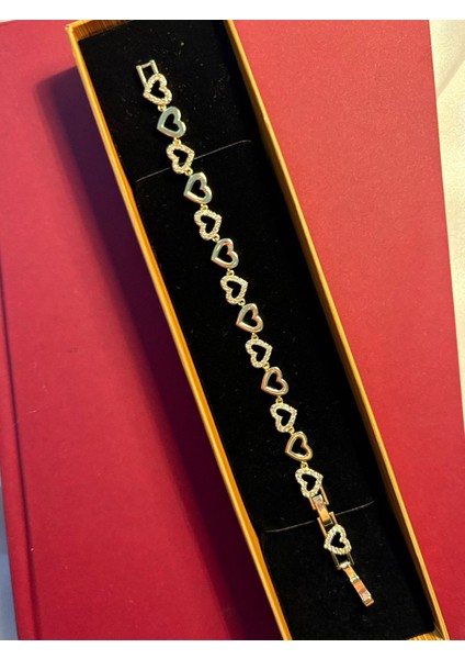 Çelik Kalp Sıralı Taşlı Gold Bileklik Hediyelik fiyatları