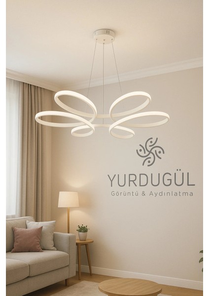 Papatya Desenli Beyaz Kasa Üç Renk LED Sarkıt Avize | Modern Dekoratif Aydınlatma