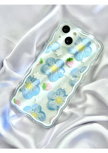 IPHONE 14 Plus Mavi Çiçekli Şeffaf Kılıf