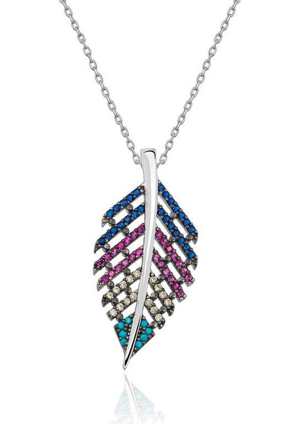 925 Ayar Gümüş Mix Taşlı Yaprak Kadın Gümüş Kolye T4982 (292292)