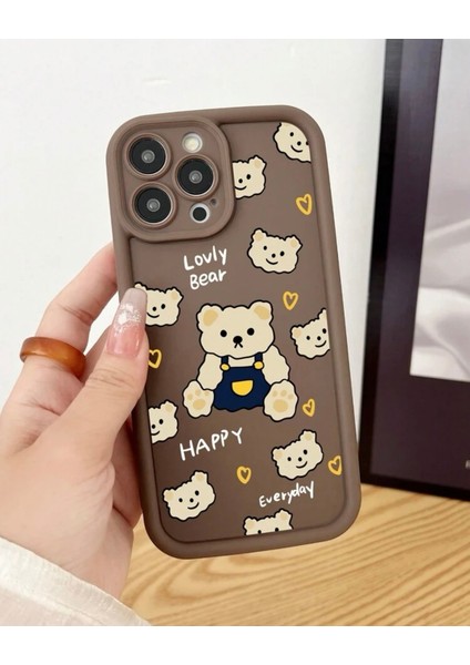 IPHONE 14 Promax Kahverengi Ayıcık Desenli Kılıf