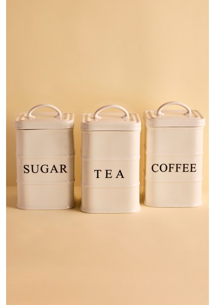 Bianca 3'lü Beyaz Porselen Çay Şeker Kahve Kavanoz Takımı