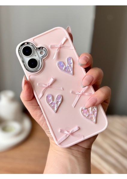 IPHONE 16 3D Fiyonk/kalp Dekorlu Pembe Kılıf fiyatları