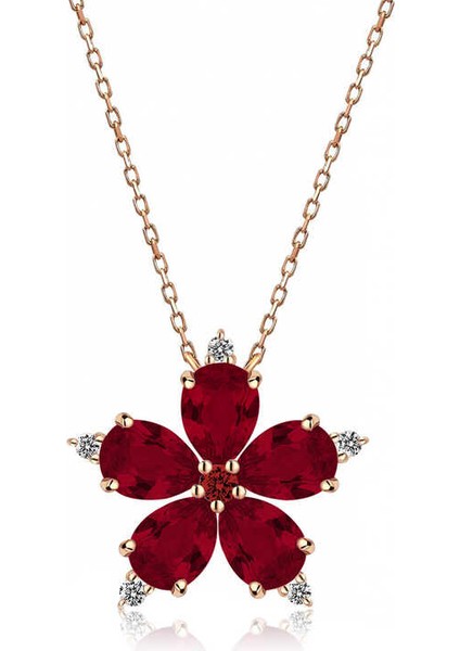 925 Ayar Gümüş Kırmızı Kamelya Çiçeği Kadın Gümüş Kolye T5179 (292292)