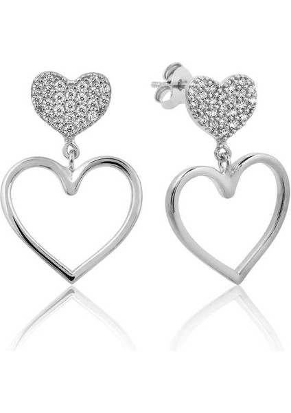 925 Ayar Gümüş Kalpli Kadın Küpe T6510 (292292)