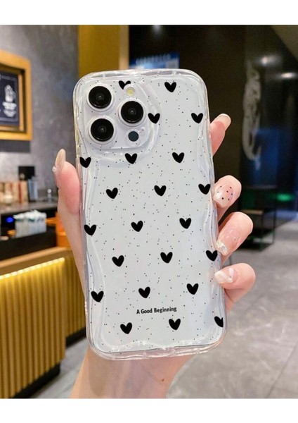 IPHONE 14 Promax Şeffaf Dalgalı Kenarlı Kalp Desenli Kılıf fiyatları